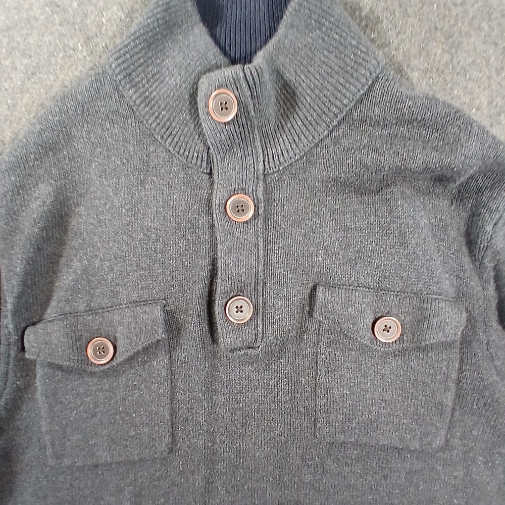 Banana Republic Henley Sweater Mens Large Gray Cotton Mock Neck Button Pockets - Picture 4 of 11